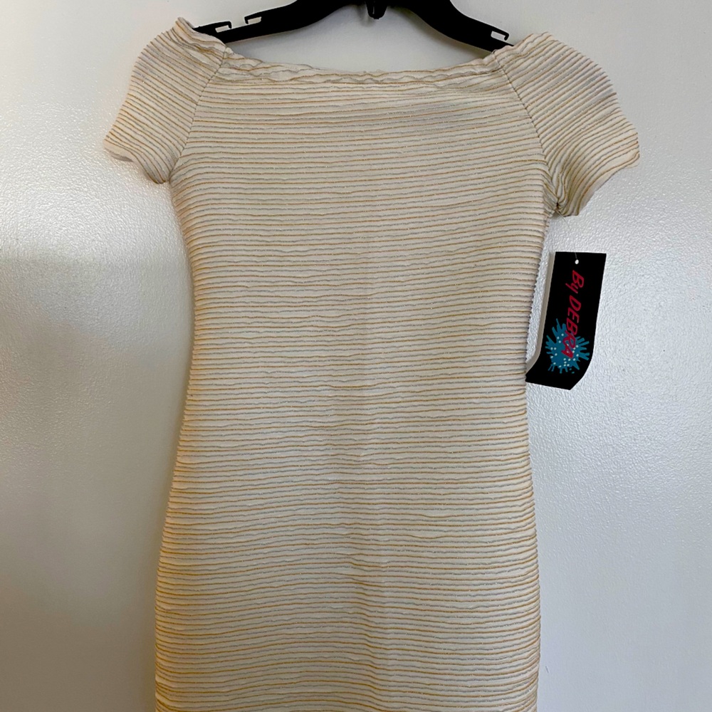 By Debra metallic accent cap sleeve formal dress